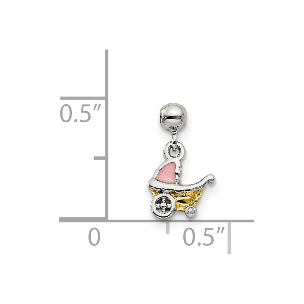 Mio Memento Sterling Silver Gold Tone Enamel Baby Carriage Charm