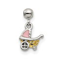 Mio Memento Sterling Silver Gold Tone Enamel Baby Carriage Charm