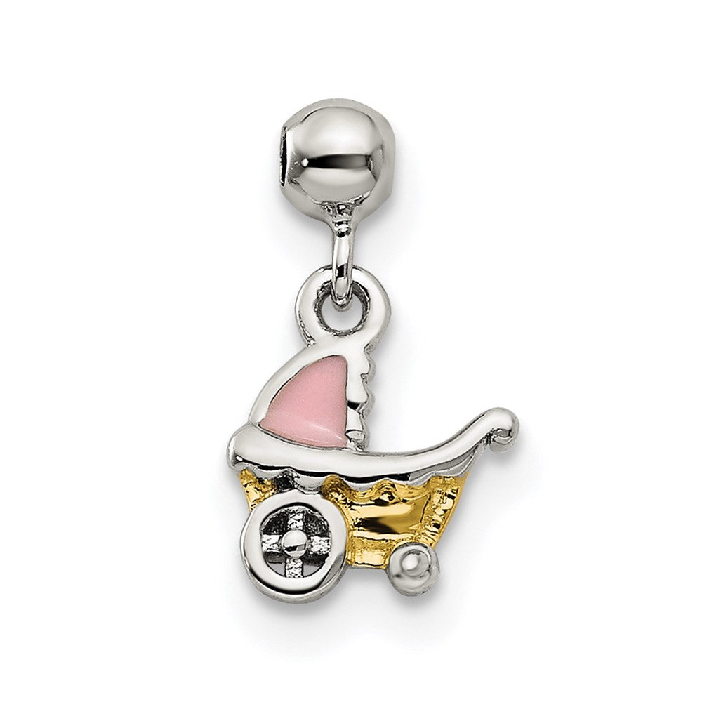 Mio Memento Sterling Silver Gold Tone Enamel Baby Carriage Charm