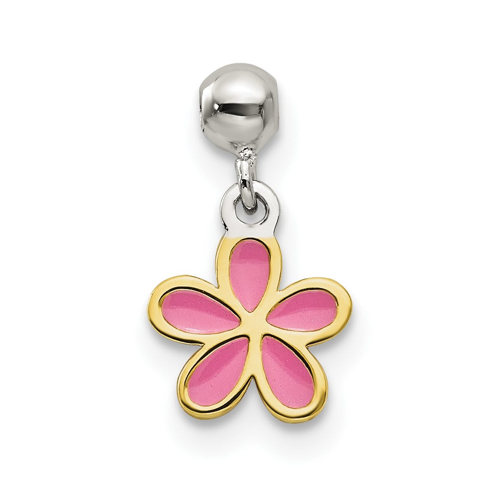 Mio Memento Sterling Silver Gold-tone Pink Enamel Flower Charm