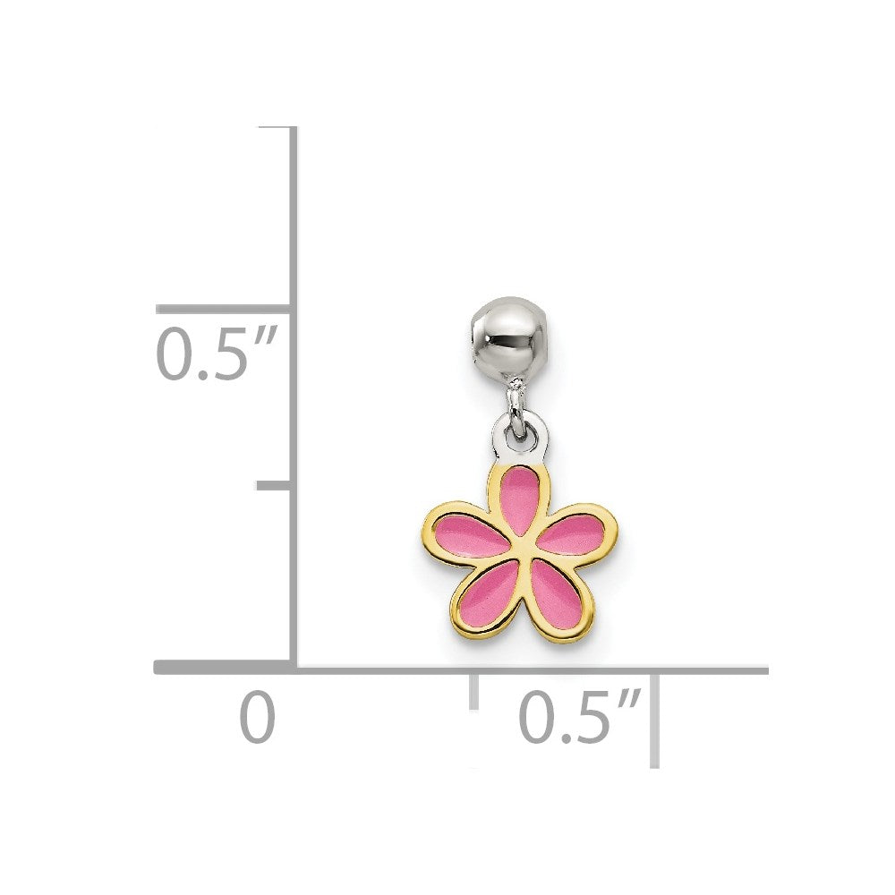 Mio Memento Sterling Silver Gold-tone Pink Enamel Flower Charm