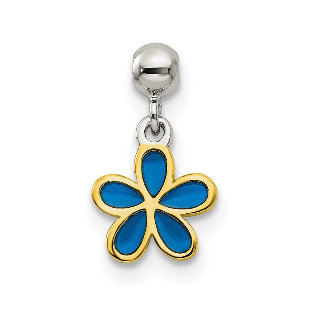 Mio Memento Sterling Silver Gold-tone Blue Enamel Flower Charm