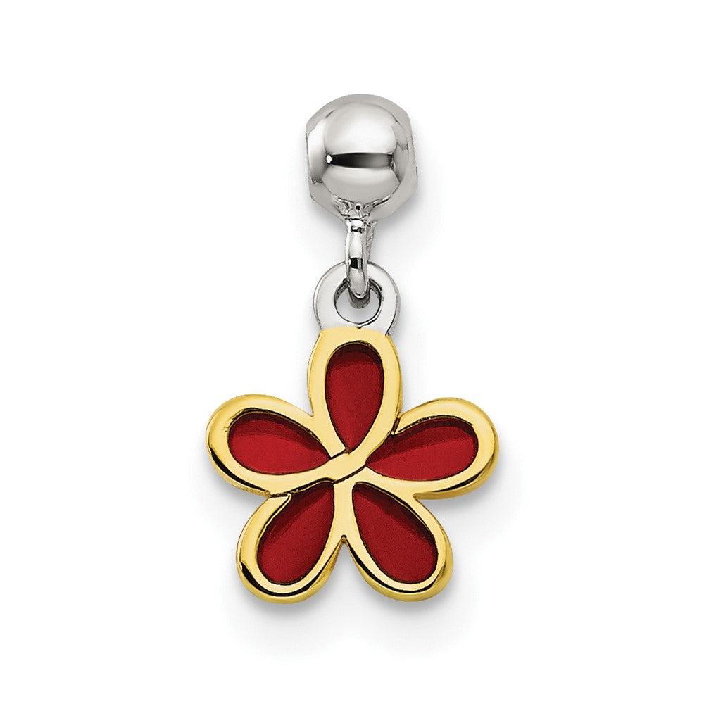 Mio Memento Sterling Silver Gold-tone Red Enamel Flower Charm
