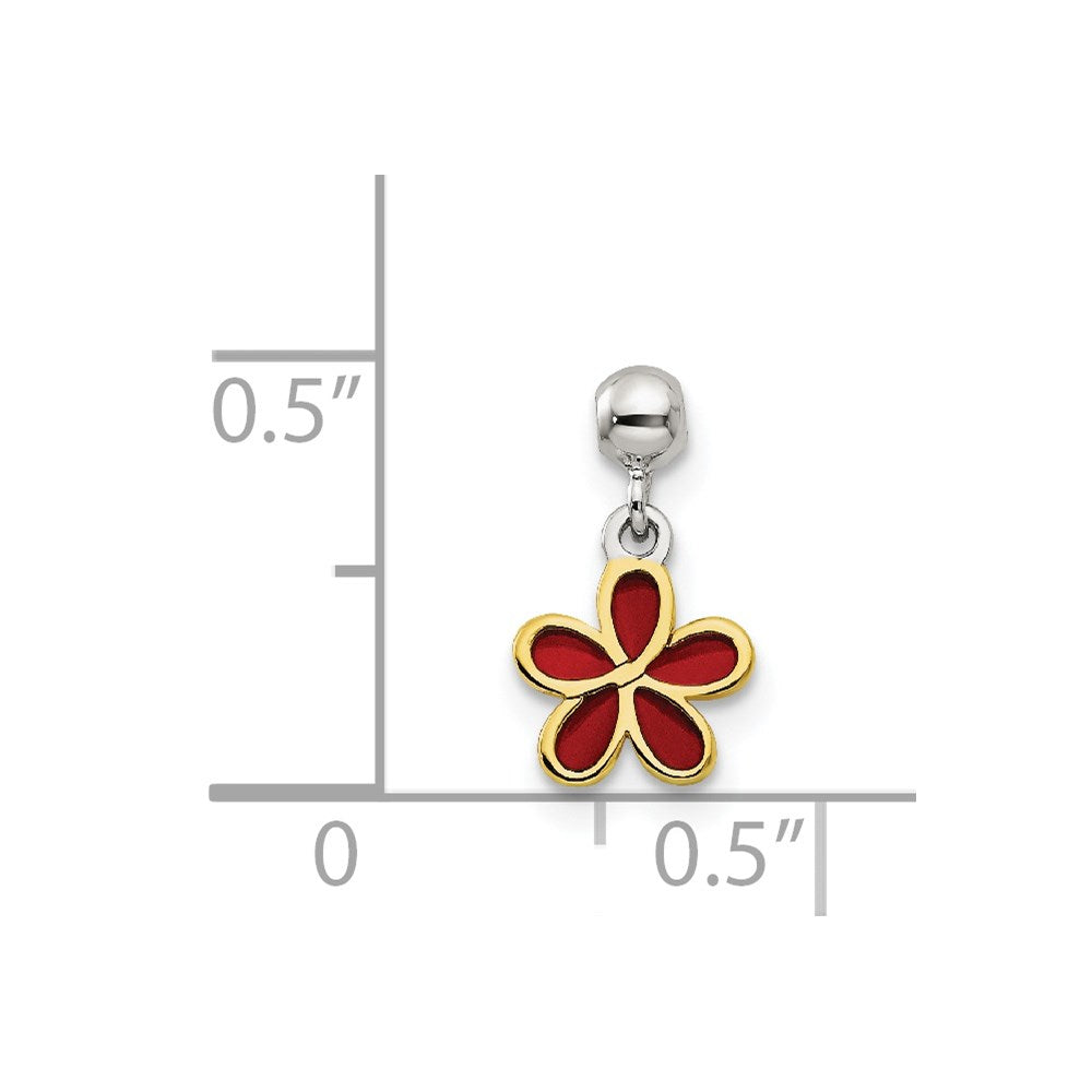 Mio Memento Sterling Silver Gold-tone Red Enamel Flower Charm