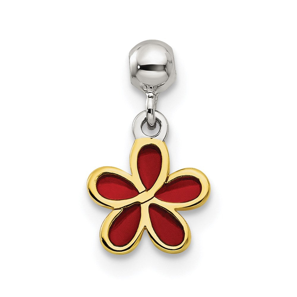 Mio Memento Sterling Silver Gold-tone Red Enamel Flower Charm