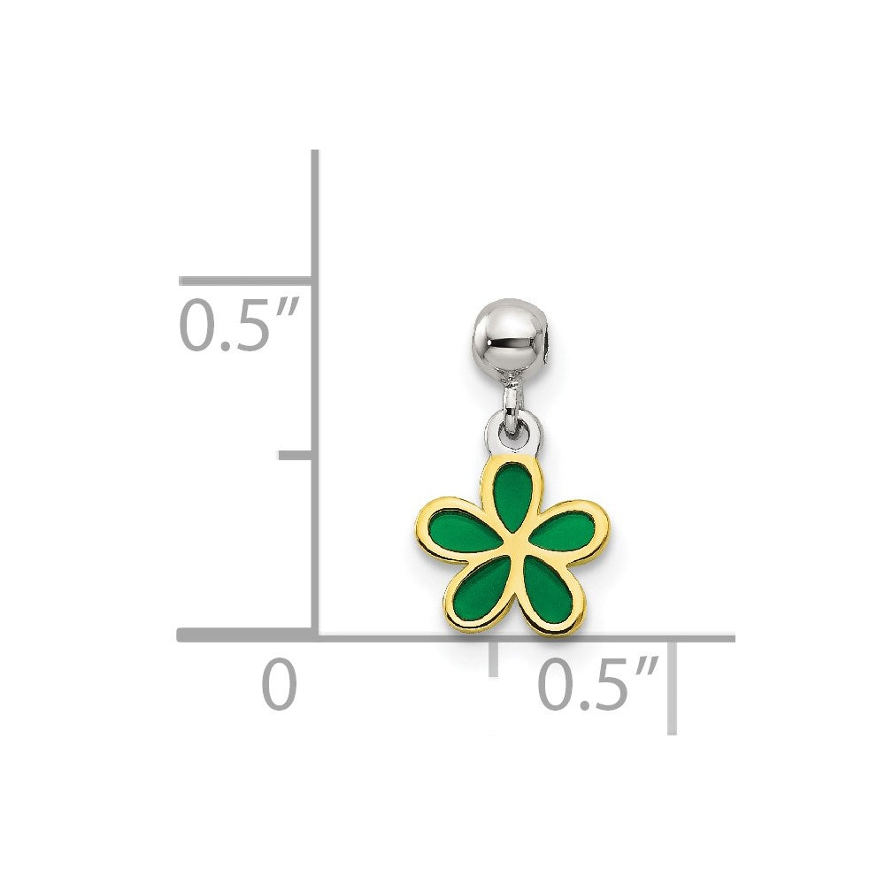 Mio Memento Sterling Silver Gold-tone Green Enamel Flower Charm