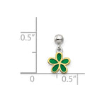 Mio Memento Sterling Silver Gold-tone Green Enamel Flower Charm