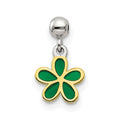 Mio Memento Sterling Silver Gold-tone Green Enamel Flower Charm