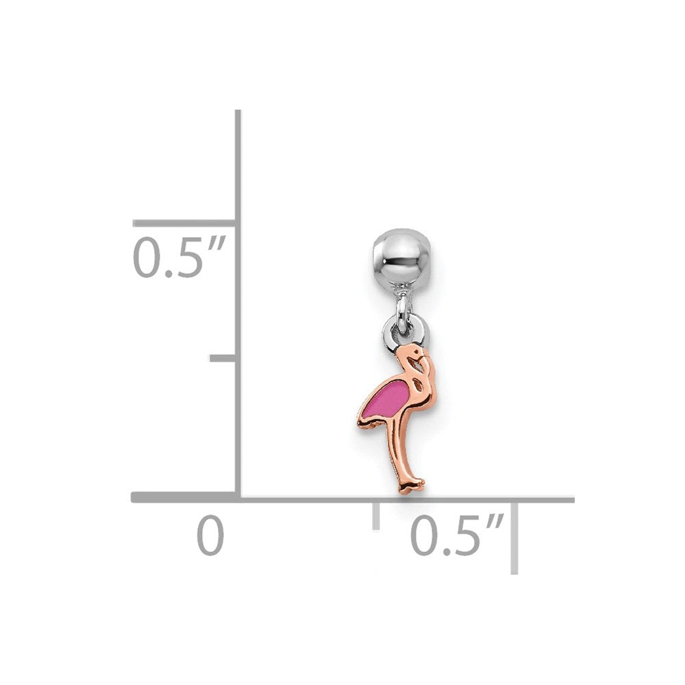 Mio Memento Sterling Silver Rhodium-plated Rose-tone Enamel Dangle Flamingo Charm