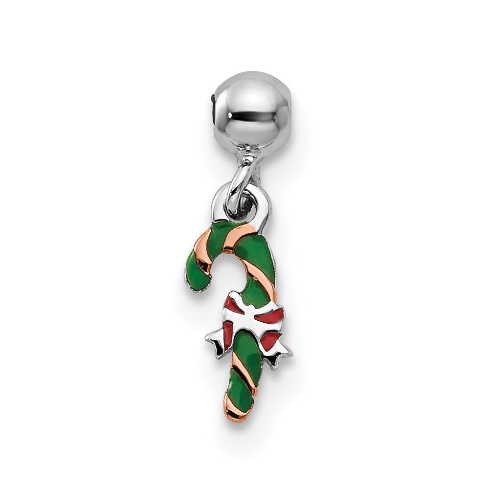 Mio Memento Sterling Silver Rhodium-plated Gold-tone Enamel Candy Cane Charm