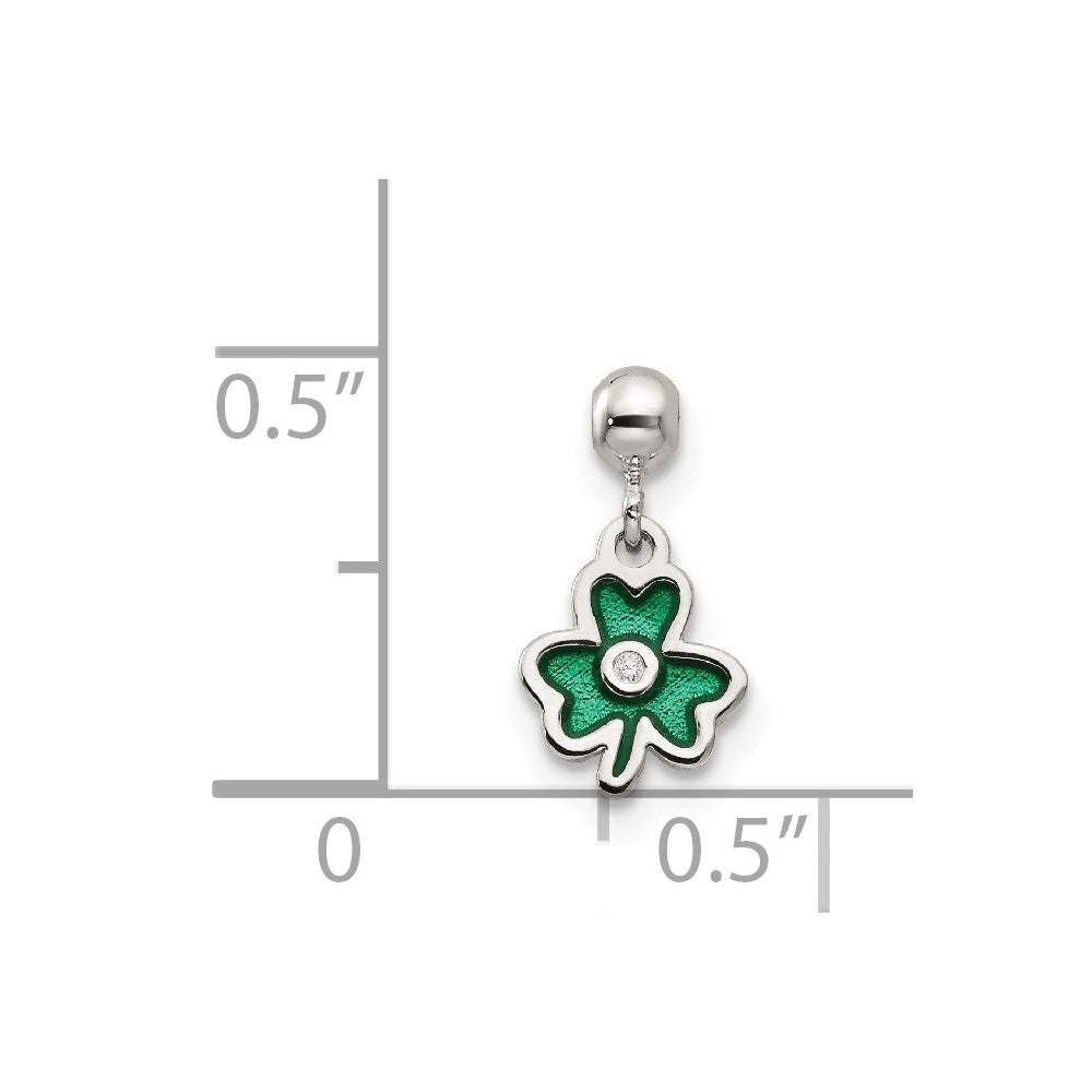 Mio Memento Sterling Silver Enamel with CZ Dangle Clover Charm