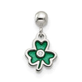Mio Memento Sterling Silver Enamel with CZ Dangle Clover Charm