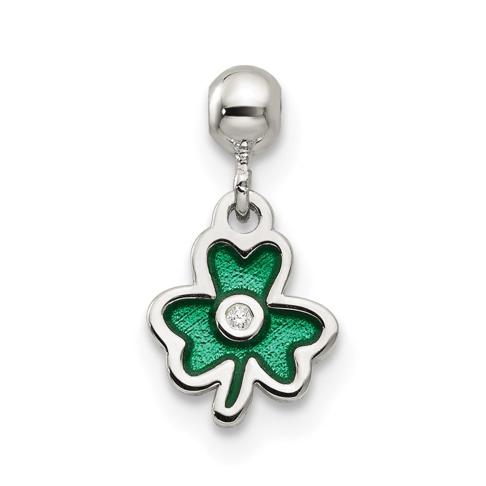 Mio Memento Sterling Silver Enamel with CZ Dangle Clover Charm