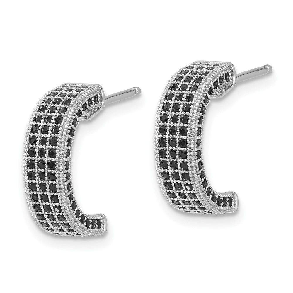 Sterling Silver True Fire Polished Black CZ Post C-Hoop Earrings