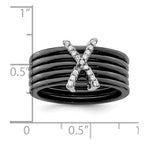 Brilliant Embers Sterling Silver Rhodium-plated 17 Stone Micro Pav‚ CZ X Ceramic Ring