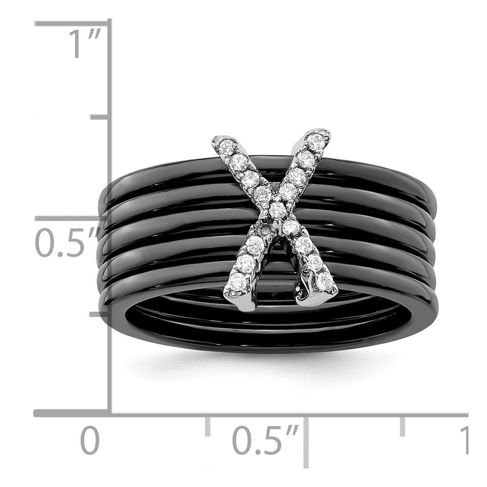 Brilliant Embers Sterling Silver Rhodium-plated 17 Stone Micro Pav‚ CZ X Ceramic Ring