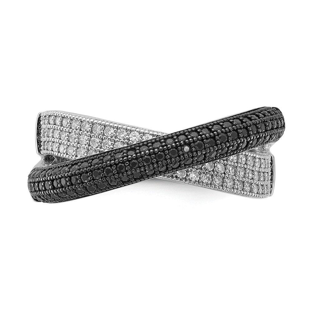 Sterling Silver Black & Clear CZ X True Fire Polished Ring