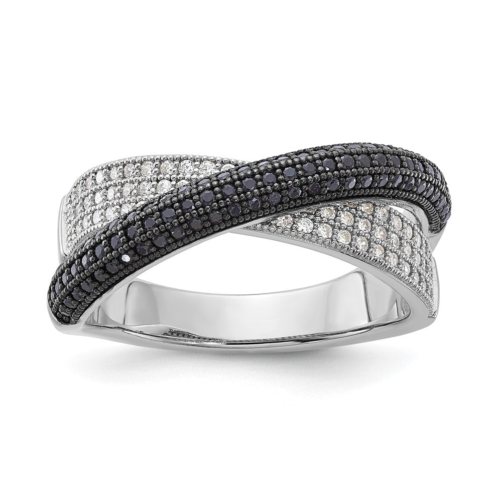 Sterling Silver Black & Clear CZ X True Fire Polished Ring