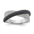 Sterling Silver Black & Clear CZ X True Fire Polished Ring