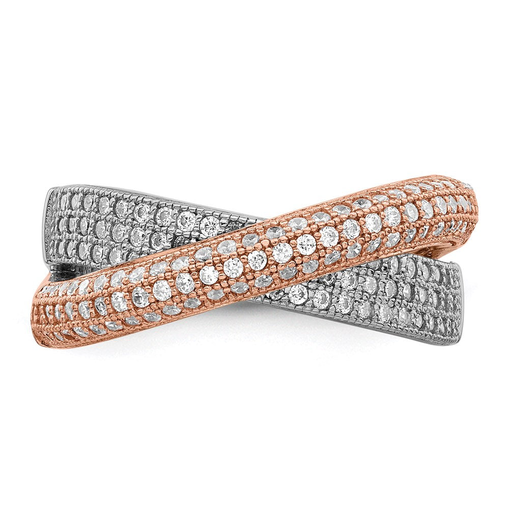 Brilliant Embers Sterling Silver Rose Gold-plated Rhodium-plated 162 Stone Micro Pav‚ CZ Polished Ring