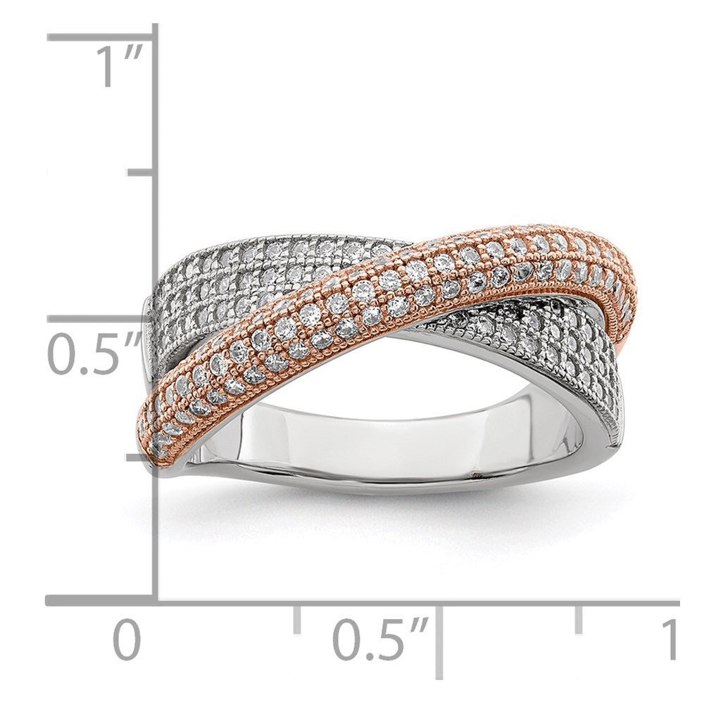 Brilliant Embers Sterling Silver Rose Gold-plated Rhodium-plated 162 Stone Micro Pav‚ CZ Polished Ring
