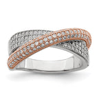 Brilliant Embers Sterling Silver Rose Gold-plated Rhodium-plated 162 Stone Micro Pav‚ CZ Polished Ring