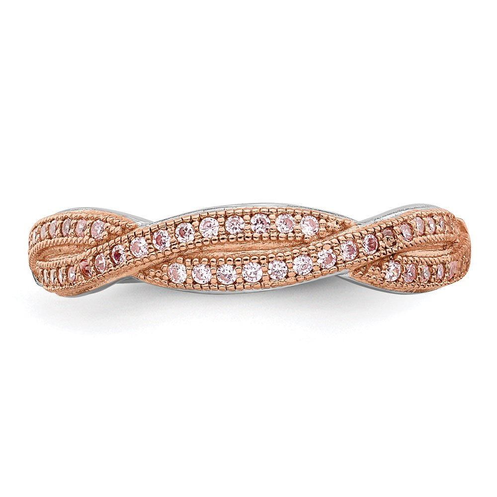 Brilliant Embers Sterling Silver Rose Gold-plated Rhodium-plated 48 Stone Criss Cross Micro Pav‚ CZ Polished Ring