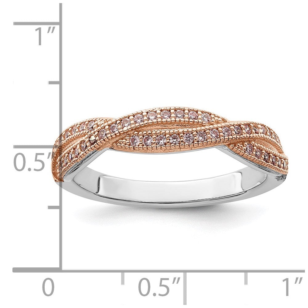 Brilliant Embers Sterling Silver Rose Gold-plated Rhodium-plated 48 Stone Criss Cross Micro Pav‚ CZ Polished Ring