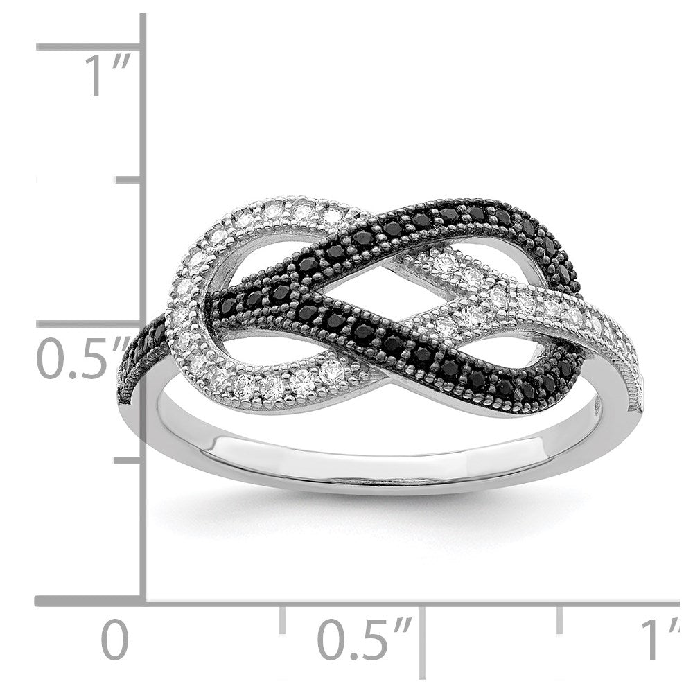 Brilliant Embers Sterling Silver Rhodium-plated 59 Stone Micro Pav‚ Black and White CZ Polished Ring