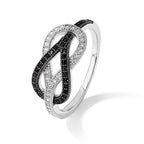 Brilliant Embers Sterling Silver Rhodium-plated 59 Stone Micro Pav‚ Black and White CZ Polished Ring
