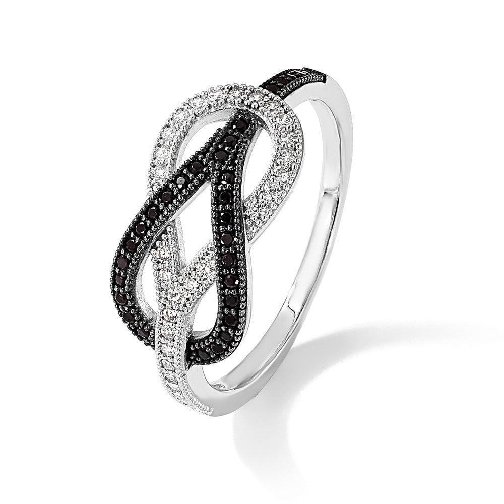Brilliant Embers Sterling Silver Rhodium-plated 59 Stone Micro Pav‚ Black and White CZ Polished Ring