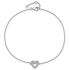 Brilliant Embers Sterling Silver Rhodium-plated 23 Stone 9 inch Micro Pav‚ CZ Heart Anklet with 1 Inch Extender