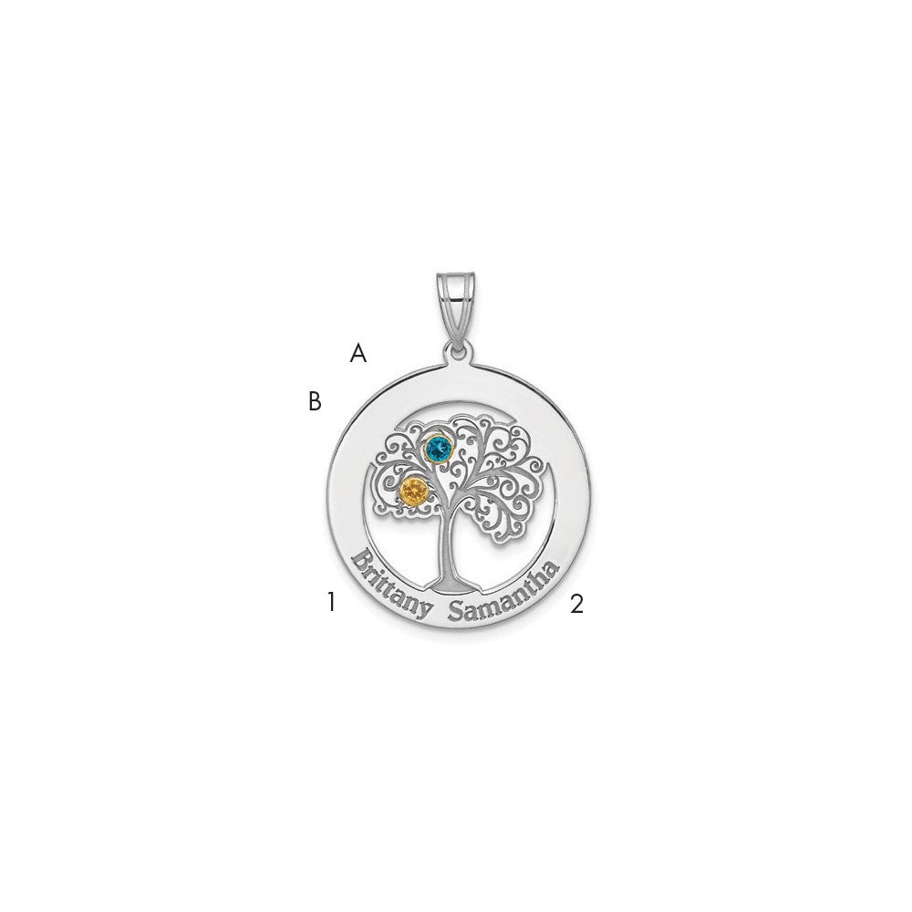 Sterling Silver/Rhod-plated 2 Birthstone w/ 14k Bezel Pendant