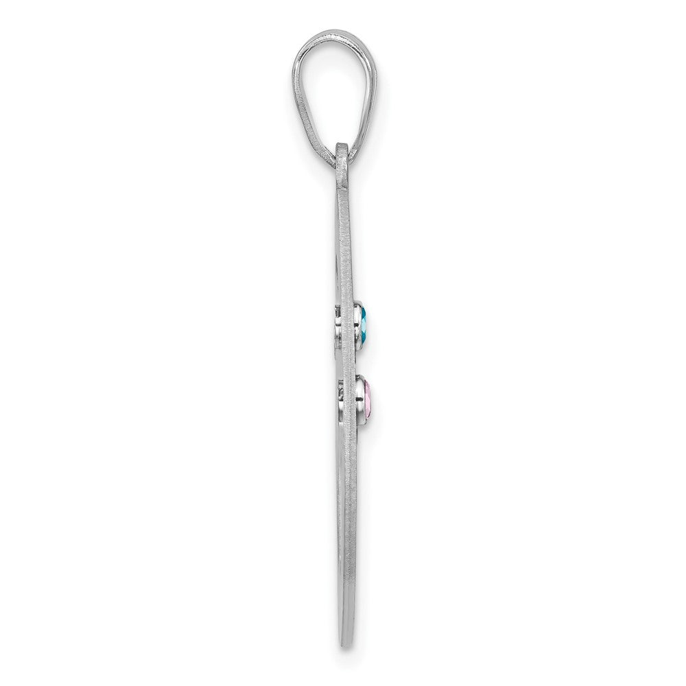 Sterling Silver/Rhodium-plated 2 Birthstone w/SSilver Bezel Pendant