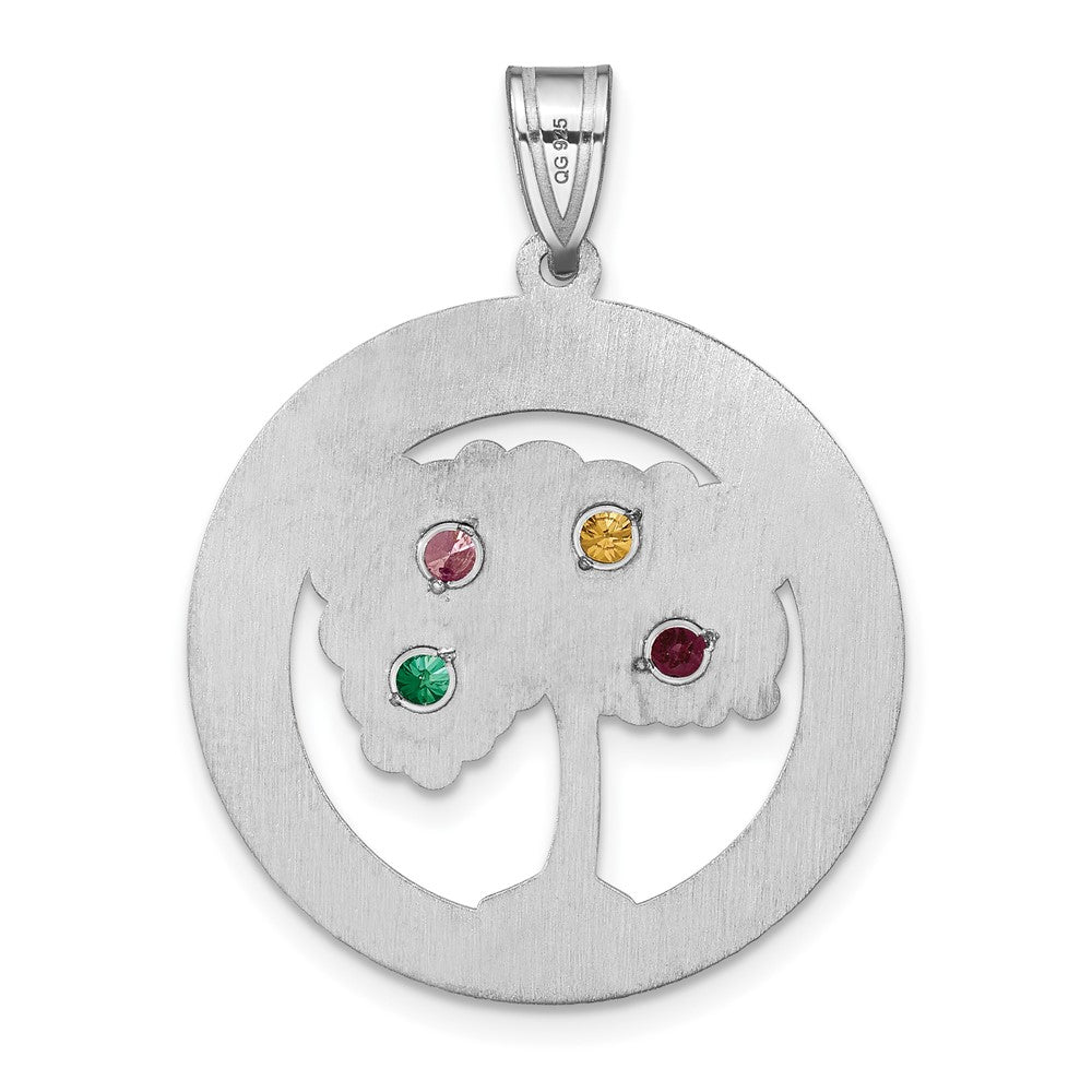 SSilver/Rhodium-plated 4 Birthstone w/SSilver Bezel Family Pendant