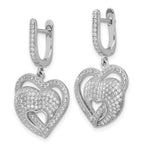 Sterling Silver Brilliant Embers CZ Hearts Hinged Post Dangle Earrings