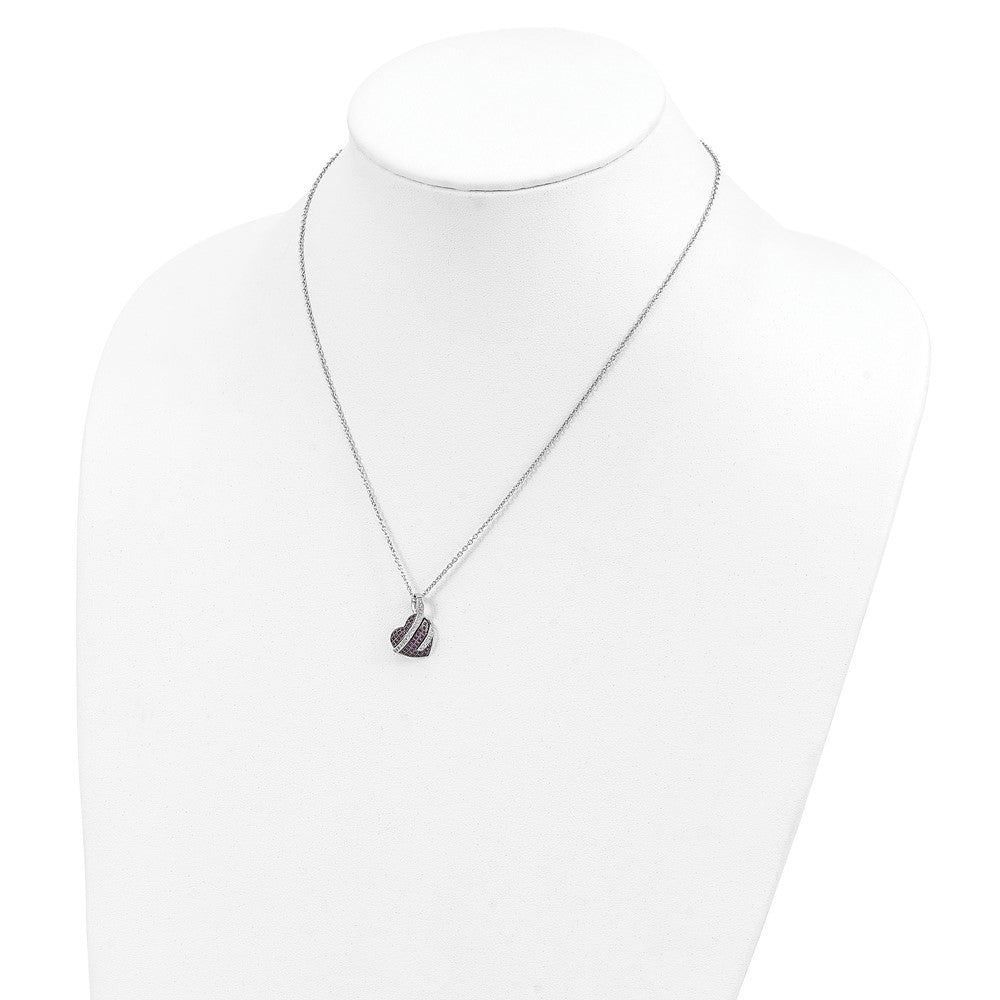Brilliant Embers Sterling Silver Rhodium-plated 68 Stone 18 inch Micro Pav‚ Pink and White CZ Heart Necklace with 2 Inch Extender
