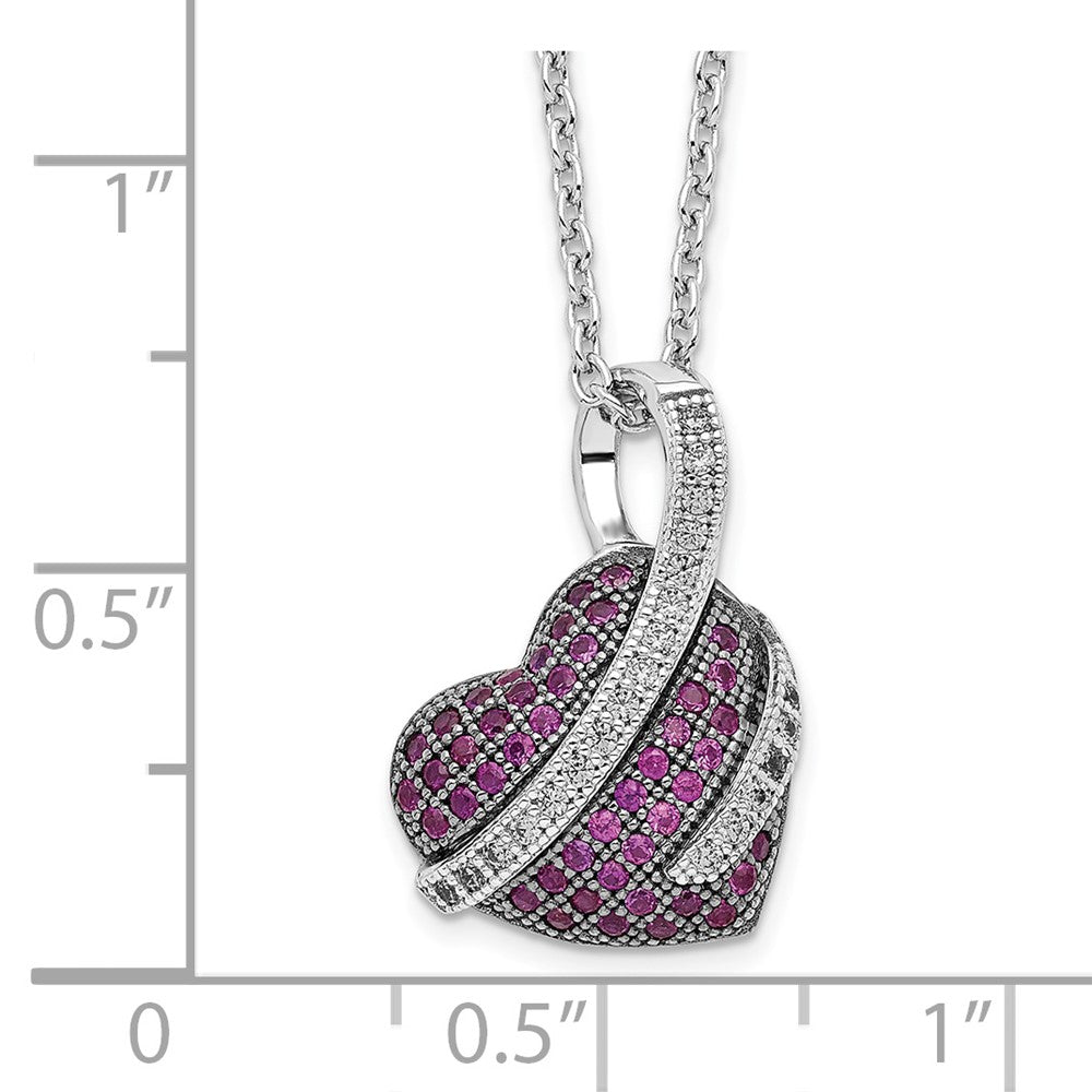Brilliant Embers Sterling Silver Rhodium-plated 68 Stone 18 inch Micro Pav‚ Pink and White CZ Heart Necklace with 2 Inch Extender