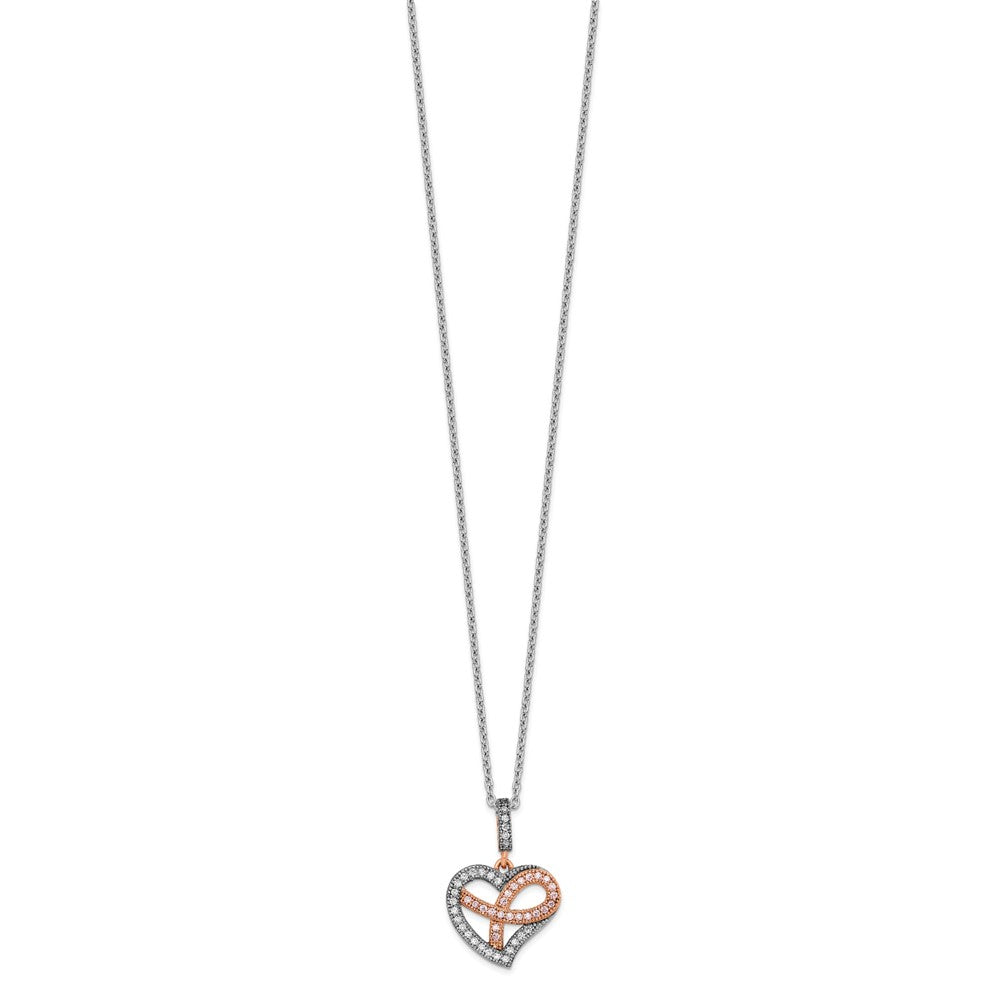 Brilliant Embers Sterling Silver Rose Gold-plated Rhodium-plated 49 Stone 18 inch Micro Pav‚ CZ Polished Heart Necklace with 2 Inch Extender