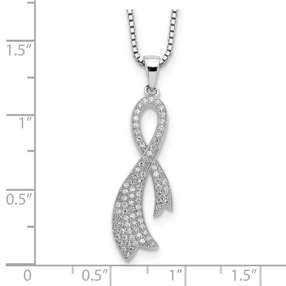 Brilliant Embers Sterling Silver Rhodium-plated 78 Stone 18 inch Micro Pav‚ CZ Ribbon Necklace with 2 Inch Extender