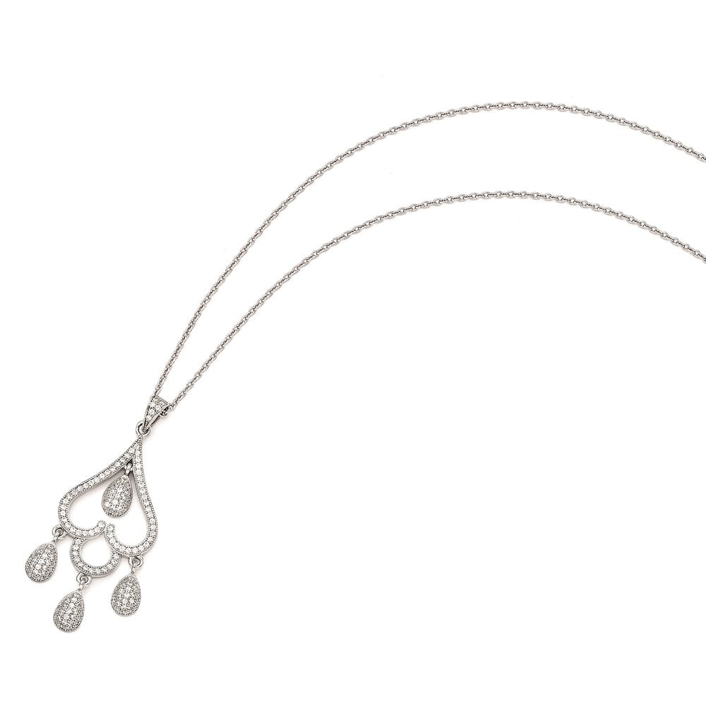 Sterling Silver & CZ Brilliant Embers Heart w/Teardrop Necklace