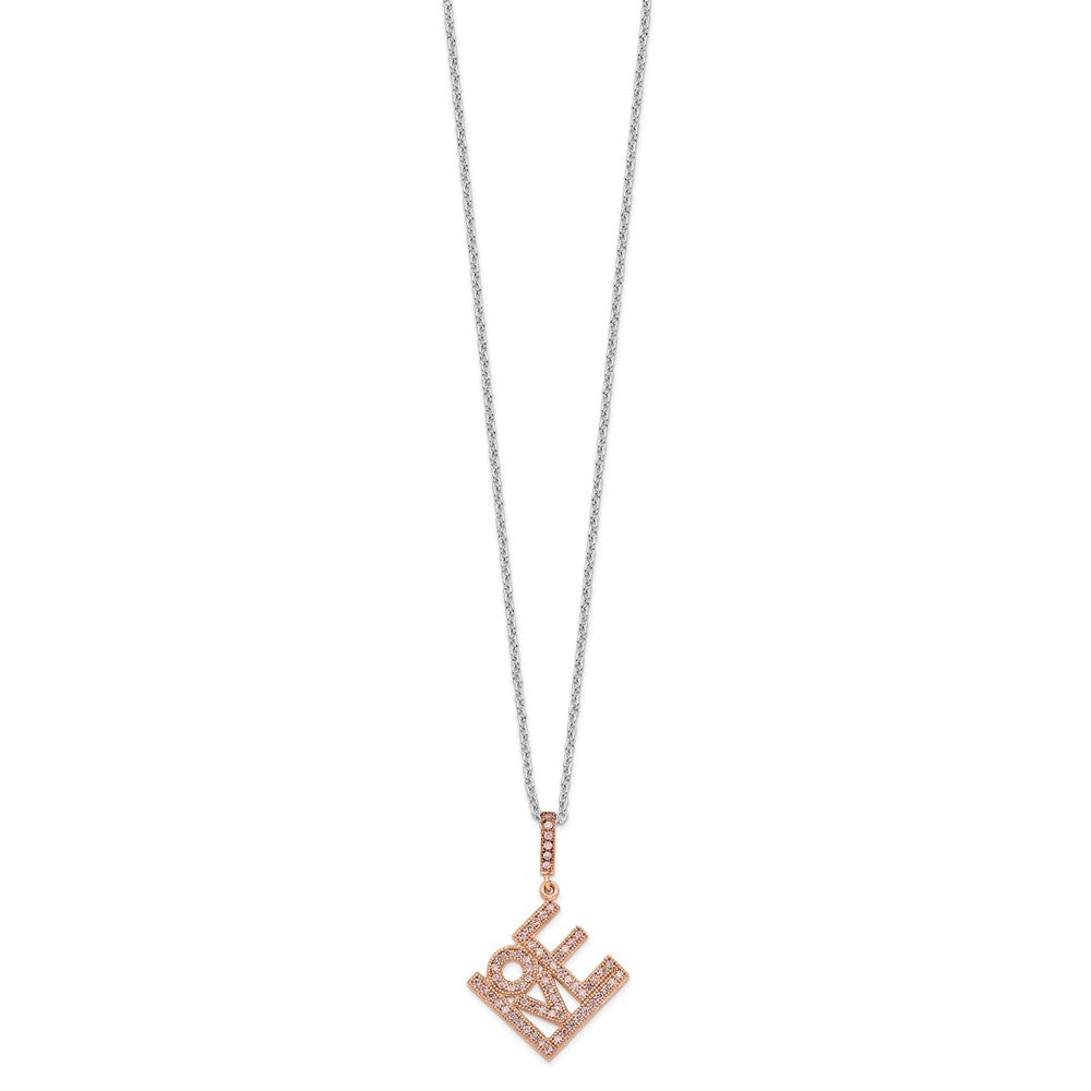 Brilliant Embers Sterling Silver Rose Gold-plated 68 Stone 18 inch Micro Pav‚ CZ  LOVE Necklace with 2 Inch Extender
