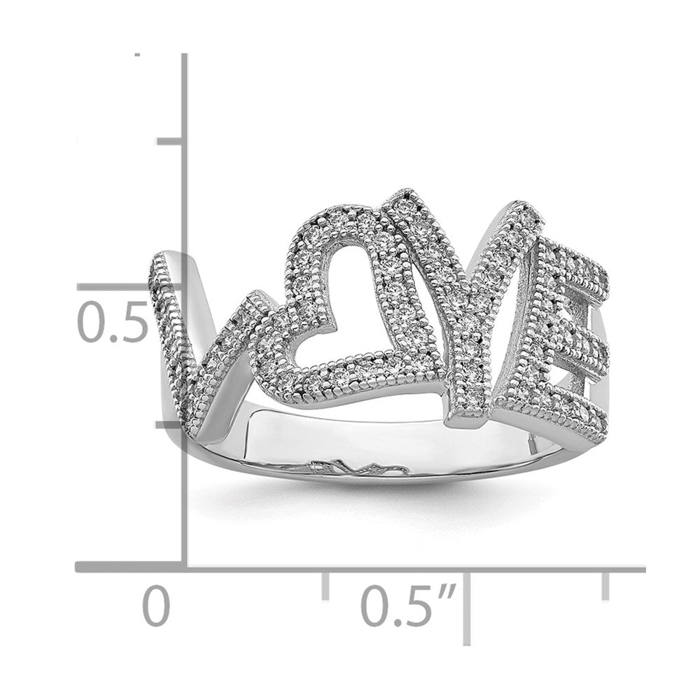 Brilliant Embers Sterling Silver Rhodium-plated 63 Stone Micro Pav‚ CZ Polished Love Ring