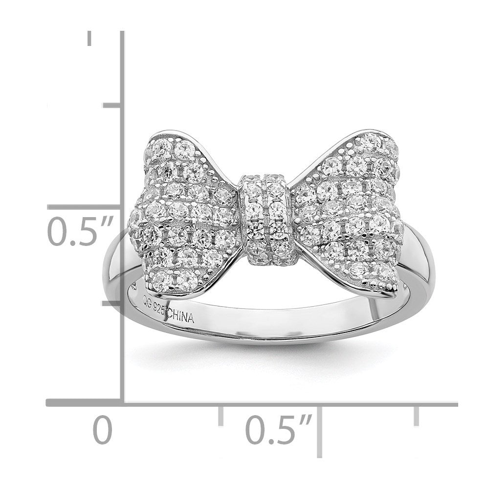 Brilliant Embers Sterling Silver Rhodium-plated 71 Stone Micro Pav‚ CZ Bow Ring