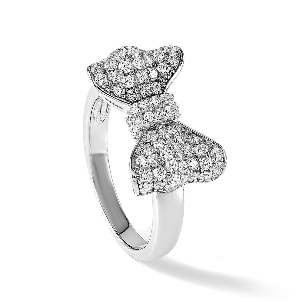 Brilliant Embers Sterling Silver Rhodium-plated 71 Stone Micro Pav‚ CZ Bow Ring