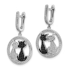 Brilliant Embers Sterling Silver Rhodium-plated 194 Stone Black and White CZ Cat Dangle Hinged Hoop Earrings