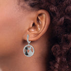 Brilliant Embers Sterling Silver Rhodium-plated 194 Stone Black and White CZ Cat Dangle Hinged Hoop Earrings
