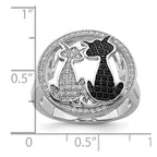 Brilliant Embers Sterling Silver Rhodium-plated 87 Stone Micro Pav‚ Black and White CZ Polished Cat Ring