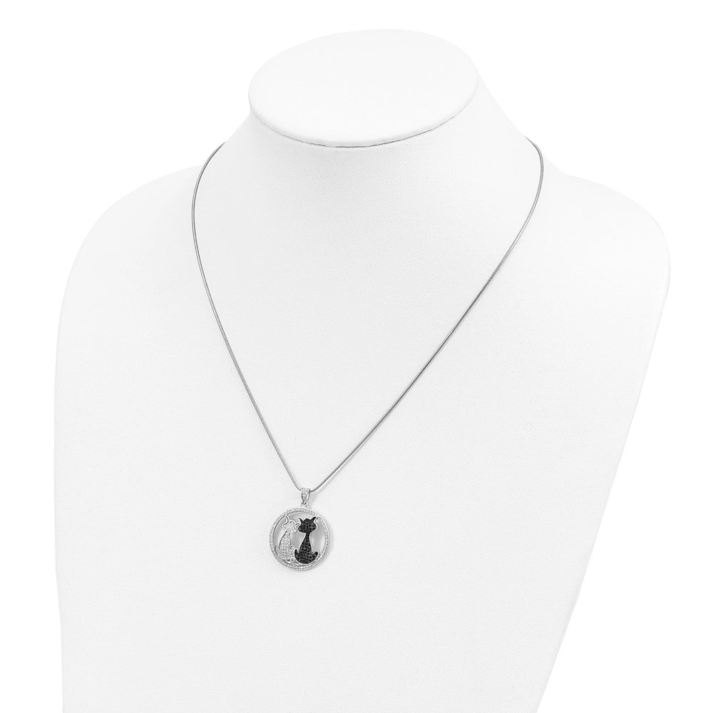 Brilliant Embers Sterling Silver Rhodium-plated 155 Stone 18 inch Micro Pav‚ Black and White CZ Cat Necklace with 2 Inch Extender