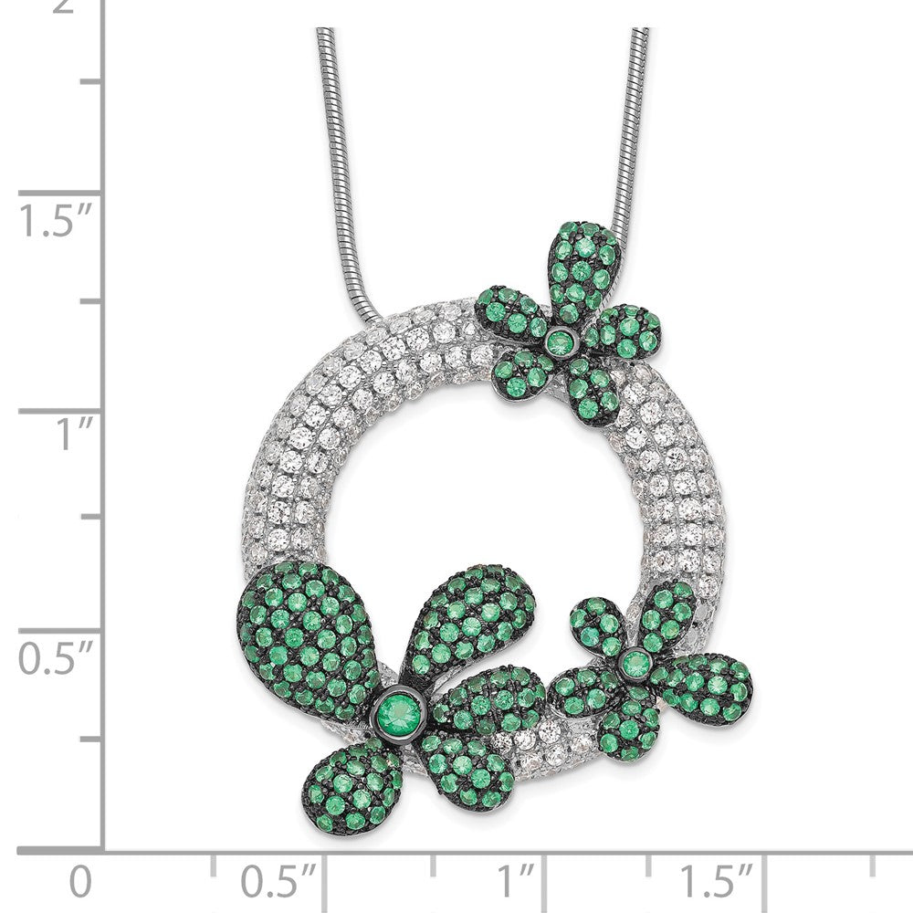 Brilliant Embers Sterling Silver Rhodium-plated 327 Stone 18 inch Micro Pav‚ White and Green CZ Flower Necklace with 2 Inch Extender